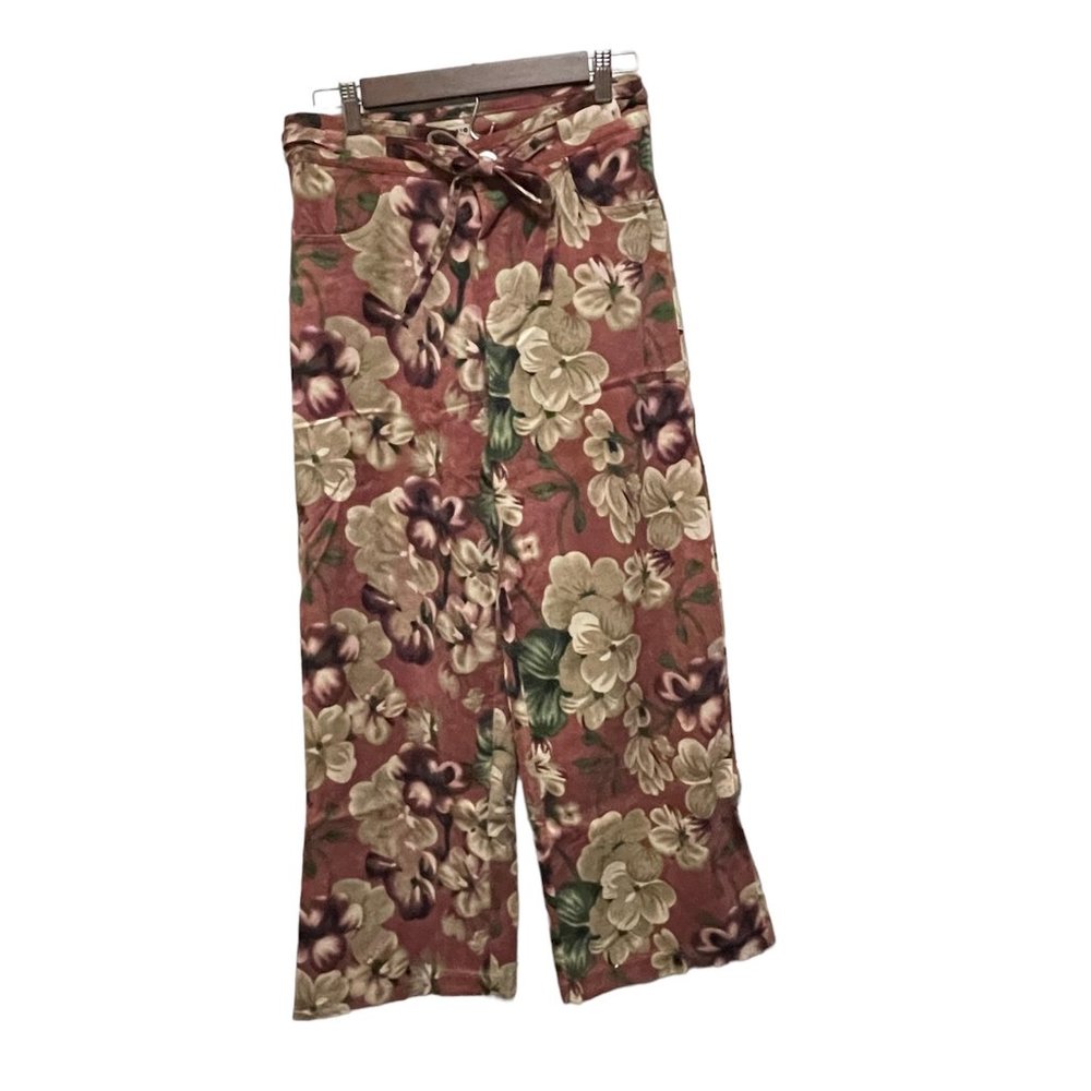 UNIQ New Women's Pants Red Floral Wide Leg with Adjustable Belt Strap